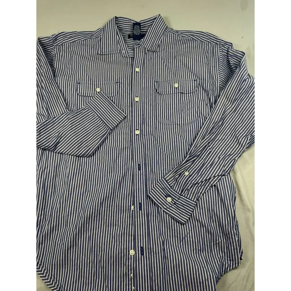 Polo Ralph Lauren Boys Striped Button Shirt Youth L 16-18 Blue White